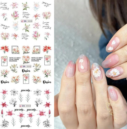 Flowers Nail Art Stickers Spring Blossom Water Transfer Nail Decals Flowers Water Transfer Nail Stickers Yellow Flowers Nail Art Design Decals for...