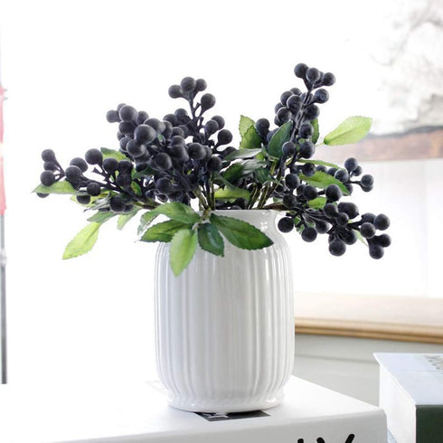 Red Artificial Berry Stems Fruit Fake Silk Berries for Holly Christmas Festival Holiday and Home Decor, Pack of 6 (Blue)...