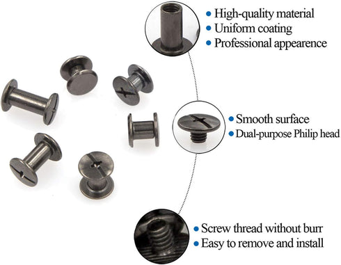 90 Sets Black Chicago Screw Leather Assorted Kit ?6 Sizes of Screw Rivets for Leather Rivet ?for DIY Leather Craft and Bookbinding (M5 X 4, 5, 6, ...