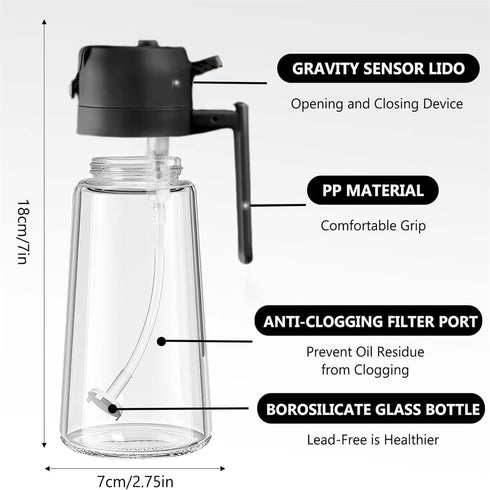 2 in 1 Oil Dispenser and Oil Sprayer, Upgraded Food-grade 16oz/470ml Oil Sprayer for Cooking, Olive Oil Sprayer Bottle Oil Sprayer Mister Oil Spri...