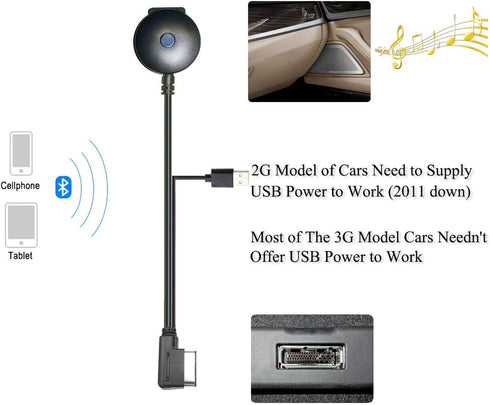 Bluetooth 5.0 Adapter Compatible with Audi A3 A4 A5 A6 A7 S3 S4 Q3 Q5 Q7 Volkswagen VW Skoda 2G 3G 3G+ AMI MMI Port Cable Music Play Connector Wor...