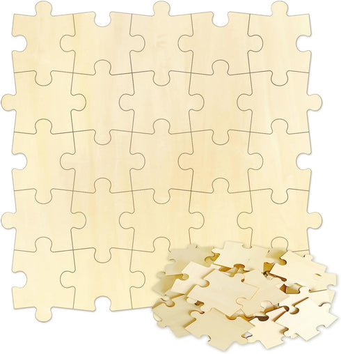 50 Blank Wooden Puzzle Pieces Large Size, Each Piece is 4x3.2 Inches to Draw on, Unfinished Freeform Jigsaw Puzzle Pieces for DIY Arts & Crafts, N...