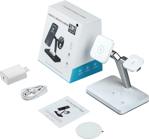 Magnetic Wireless Charger for Apple Magsafe, 15W 3 in 1 Qi Fast Wireless Charging Station Stand for iPhone 14/13/12/ Pro/Pro Max/Mini, Apple Watch...