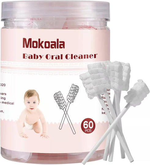 60Pcs Baby Tongue Cleaner, Baby Toothbrush, Disposable Baby Mouth Cleaner, Soft Gauze Toohthbrush Newborn Oral Cleaning Stick Dental Care for 0-36...