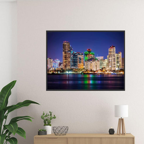 San Diego Colorful Skyline DIY 5D Diamond Painting by Number Kit, Night View Crystal Rhinestone Paintings Cross Stitch Home Wall Decor 12x16 Inch...