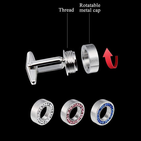 Mens Cufflinks for Tuxedo Shirts with 3 Pairs Removeable Crystal Cap Crystal for Men - Pack in a Elegant Box...
