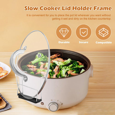 EMVANV Slow Cooker Lid Holder for Cooking, 2pcs Stainless Steel Pot Rack With Silicone Sink, Keeps Countertop No Mess (Black)...