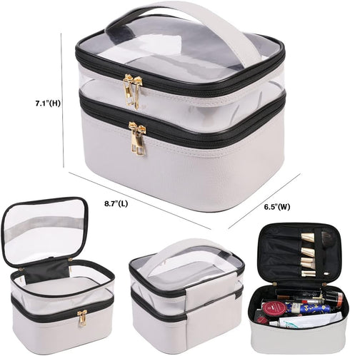 FITINI Makeup Bags Double Layer Travel Storage Cosmetic Cases Make up Organizer Toiletry Bags Water-resistant for Women Makeup Brush Bag,Gray...