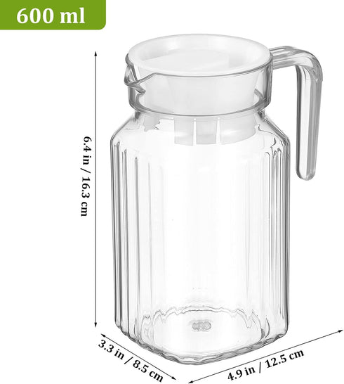 SEWACC 2 Pcs pot cold water bottle beverage kettle 21oz/600mL glass pitcher with lid covered pitchers iced tea pitcher fridge jug water jar clear ...