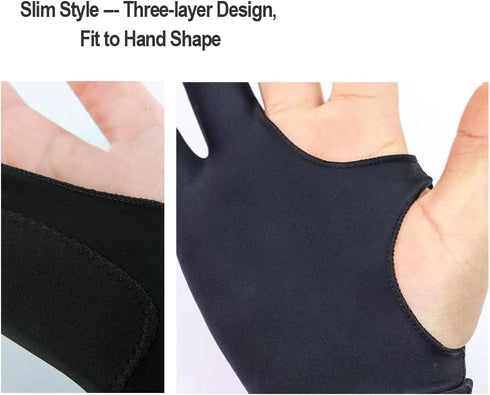 2PCS Slim Style 3-Layer Two Finger Sketching Gloves - Suitable for Paper, iPad, and Graphics Drawing Tablets - Left and Right Hand Compatible - (M...
