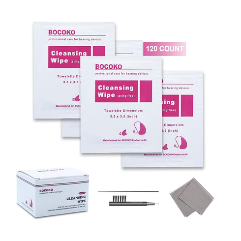 120 Count Hearing Aid Wipes Individually Packaged Cleaning Towelette with Cleaning Tools for Hearing Amplifier...