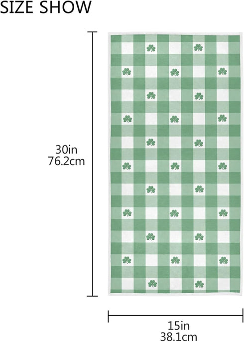 senya St. Patrick's Day Hand Towels, Green White Gingham Pattern St. Patrick's Day Shamrocks Highly Absorbent Hand Towels for Bathroom...
