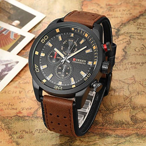 CURREN Men's Sports Waterproof Leather Strap Wrist Watch 8250 (brown)...