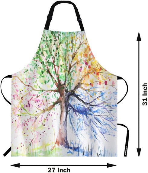WONDERTIFY Colorful Tree Apron,Four Season Tree of Abstract Painting Bib Apron with Adjustable Neck for Men Women,Suitable for Home Kitchen Cookin...