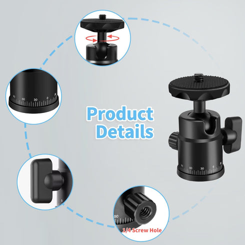 HEMMOTOP Tripod Ball Head H28 Black,Ball Head Mount Loading 6.6Lbs,Panorami Tripod Heads for Gopro Cam Camcorder Smartphone Light Microphone DSLR ...