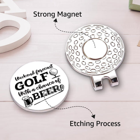 Weekend Forecast Golf with A Chance Golf Ball Marker with Magnetic Hat Clip, Funny Golf Accessories and Golf Gifts for Men Women Dad Mom Grandpa, ...
