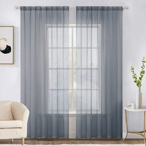 MIULEE 2 Panels Solid Color Sheer Window Curtains Elegant Window Voile Panels/Drapes/Treatment for Bedroom Living Room (54 X 84 Inches Dark Grey)...
