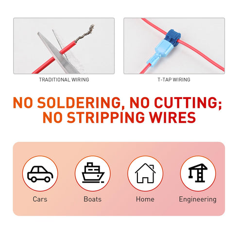 Nilight 120PCS/60 Pairs Quick Splice Disconnect Wire Terminals T-Tap Spade Wire Connectors Bule 16-14 AWG Male Female Fully Insulated Electrical W...