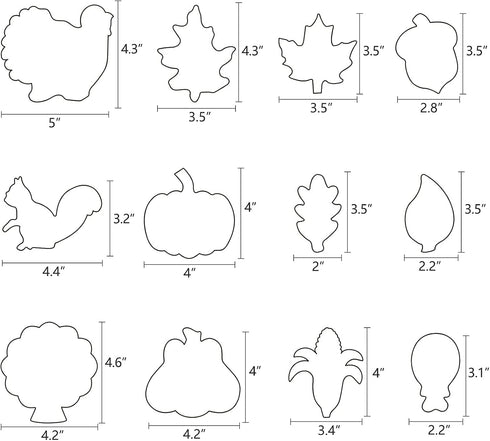 8PCS Large Fall Thanksgiving Cookie Cutter Set - Turkey, Pumpkin, Maple/Oak/Teardrop Leaf, Squirrel and Acorn...