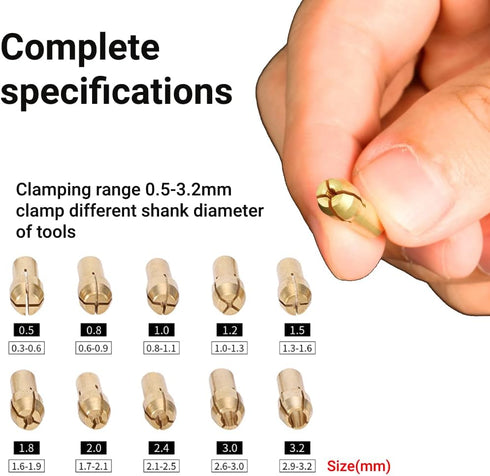 11pcs 4-jaw Copper Drill Chuck Collet Set for Mini Electric Grinder Rotate Tool 0.5-3.2mm Rotating Tool Accessories with Collet Cap...