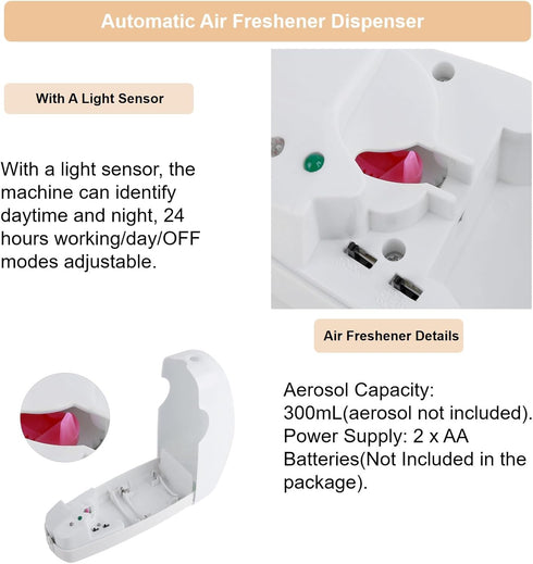 Automatic Wall Air Freshener, Timed Air Freshener Dispenser Indoor Wall Mounted Adjustable Air Freshener Fragrance Aerosol Spray Dispenser 300mL...