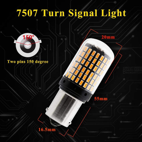 YM E-Bright 1156 BAU15S 150 degree PY21W 7507 Turn Signal Led Bulb, No Hyper Flash, Front Rear light, 3014 Chipset 144SMD 2800 Lumen, Canbus Error...