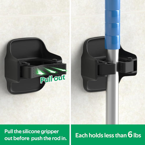 5 Pack Broom Holder Wall Mount Mop Grippers No Drilling Self Adhesive Anti-Slip Mop Handle Hanger Dustpan and Broom Organizer-Black...