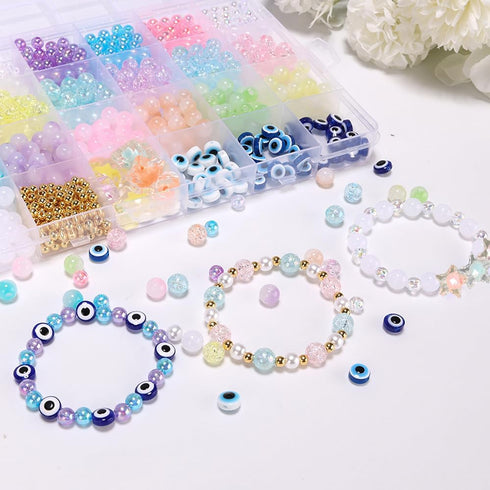 Enjoymade Transparent Color Glass Beads Bracelet Making Kit, Lovely Cute Bracelet Necklace Jewelry Making Kit, DIY Bulk Acrylic Gradient Bubble Be...