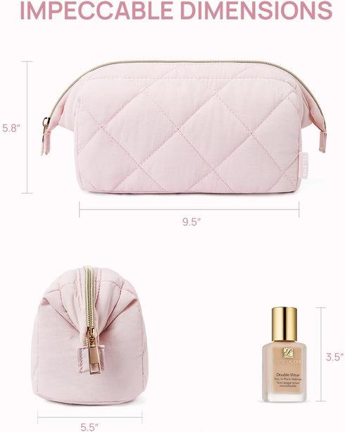 Telena Puffer Makeup Bags for Women, Nylon Puffy Padded Make Up Bags for Women Makeup Organizer Case, Wide-open Makeup Pouch Travel Essentials...