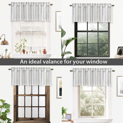 DriftAway Farmhouse Vertical Striped Linen Blend Valances for Windows 18 Inch Blackout Kichen Curtain Valance for Living Room Country Vintage Line...