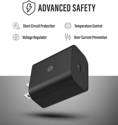 Galvanox USB C Charger (20W) Fast Charging Wall Plug Power Adapter Block Compatible with iPhone 12/13/14/15 Pro Max/Pixel/Note/Samsung Galaxy - Bl...