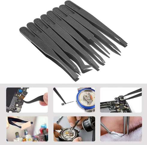 Utoolmart 3Pcs Plastic Anti-static Tweezers, Precision Slant Point Tip for Jewelry Craft DIY Beauty Electronics Repair Tool, Black...