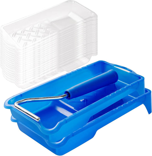 Mister Rui Paint Tray, 2 Inch Paint Tray with Liners, 22 Pack, Disposable Paint Roller Trays with Roller Frame, Plastic Paint Tray Liners, Small P...