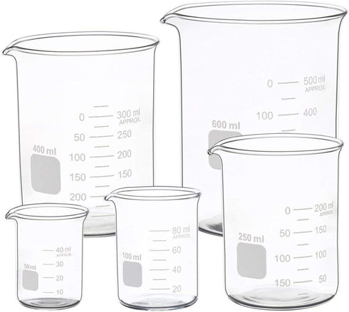 Glass Measuring Low Form Beaker Set Glass Graduated Beaker Set (50ml+100ml+250ml+400ml+600ml)...