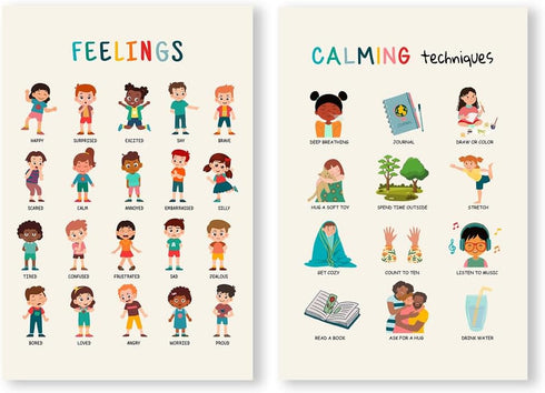 Feelings Chart and Emotions Poster for Toddlers Mental Health Awareness Canvas Wall Art Preschool Emotions Faces Calm Corner Prints Educational Po...