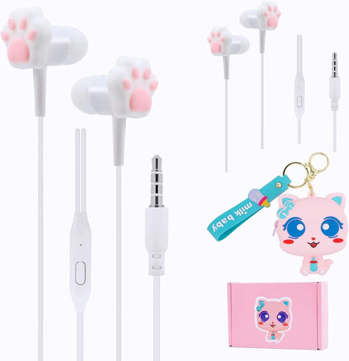 Kids Earbuds Cute Earbuds for Kids in-Ear Headphones with Keychain Storage Case Wired Earphones with Mic Microphone for School Classroom Gift for ...