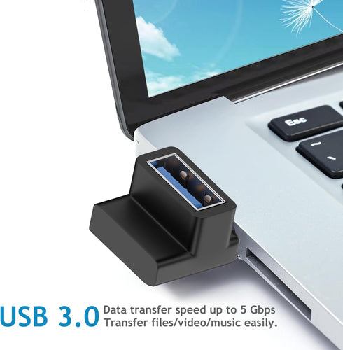 90 Degree USB 3.0 Male to Female Adapter, (4 Pack) Up and Down & Left and Right Angle USB A Extender Connector for PC, Laptop, Hard Drive, Keyboar...