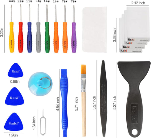 Kaisi 32 in 1 Professional Electronics Screen Opening Pry Tool Repair Kit with Steel and Carbon Fiber Nylon Spudgers, Double Side Adhesive Tape an...