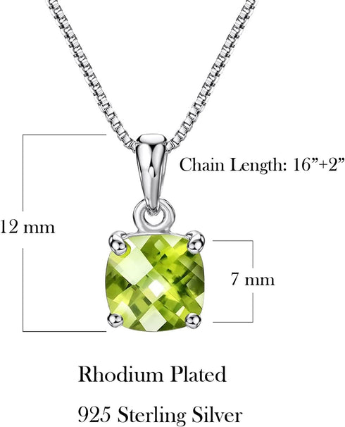 Michooyel 2ct Cushion Cut Peridot Pendant Necklace for Women Sterling Silver Gemstone August Birthstone Women's Necklace, 16-18 inch...