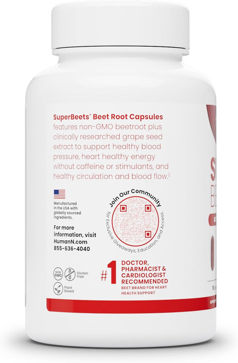 humanN SuperBeets Beet Root Capsules Quick Release 1000mg - Supports Nitric Oxide Production, Blood Pressure – Clinically Studied Antioxidants 90 ...