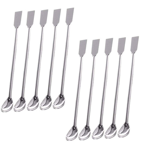 TIHOOD 10PCS 2 in 1 Stainless Steel Lab Spoon Spatula/Laboratory Sampling Spoon Mixing Spatula...