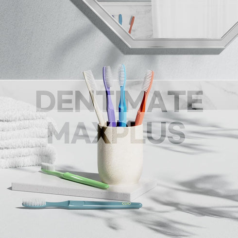 DENTIMATE MAX Plus Double Layered Bristles Soft Medium Toothbrush 12 Color 12 Packs...