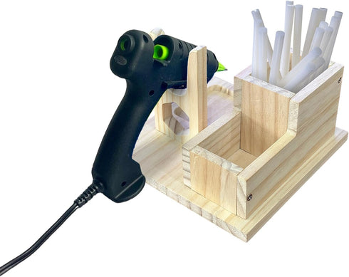 Mini Hot Glue Gun Holder with Glue Stick Organizer, 1 Hot Glue Gun Stand and 2 Storage Boxes, Wooden Hot Glue Gun Kit Storage Compartments, for DI...