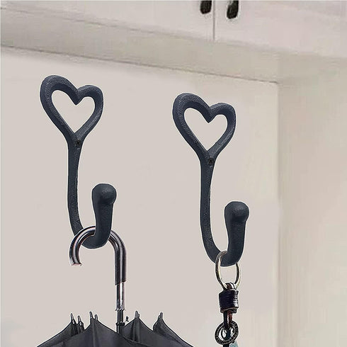 ZEYU Heavy Duty Coat Hooks, 4pcs Cast Iron Love Heart Shape Wall Hooks for Hanging Coats, Black No Rust Hooks for Scarf, Bag, Towel, Key, Cap, Cup...