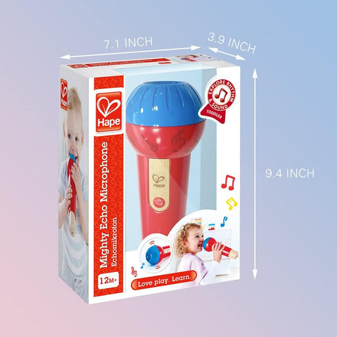 Hape Mighty Echo Microphone | Battery-Free Voice Amplifying Microphone Toy for Kids 1 Year & Up, Red, Model Number: E0337, L: 3.1, W: 3.1, H: 8.6 ...