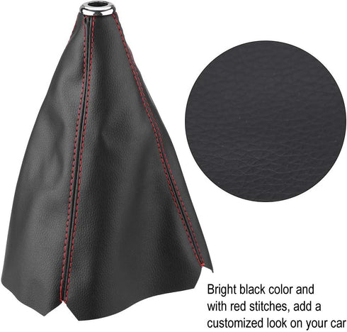 EVGATSAUTO Gear Shift Knob Gaiter, PU Leather Universal Bright Black Red Stitch Gear Shift Knob Cover Gear Gaiter Boot Cover Gearstick Knob Gaiter...