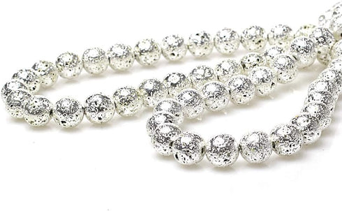 MJDCB Electroplate Silver Natural Volcanic Lava Stone Round Loose Stone Beads DIY for Jewelry Bracelet Making (6mm)...