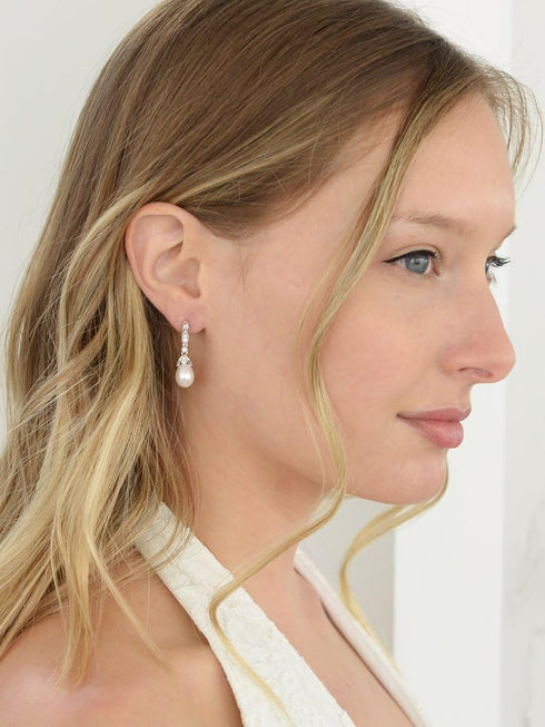 Mariell Cultured Freshwater Pearl Bridal Drop Earrings with Cubic Zirconia Crystals, Ivory Pearl Wedding Earring for Brides, Bridesmaids, Mother o...