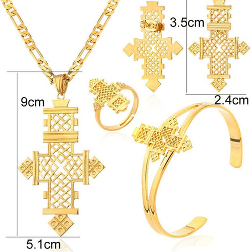 Ethiopian Cross Jewelry Sets Gold Color Wedding Party Sets for Ethiopian & Eritrean Women...