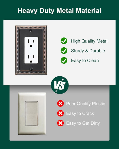 4-Pack Decorator Outlet Cover Plate, Decorative Switch Plates and Outlet Covers, Aged Bronze Metal Wall Plates for Electrical Outlets, Receptacle,...